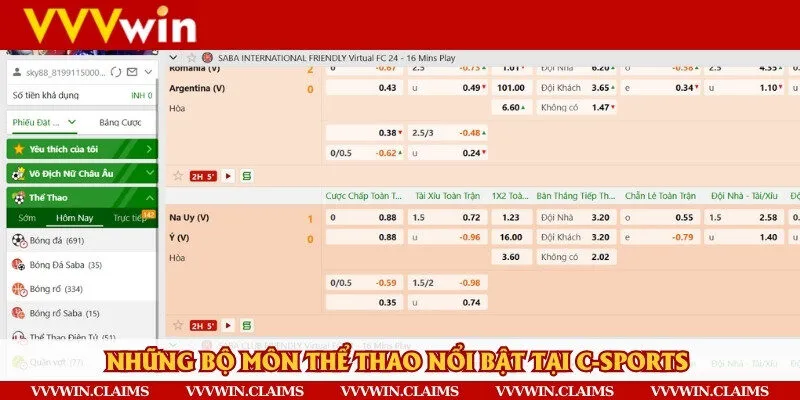 Nhiều môn cá độ đa dạng