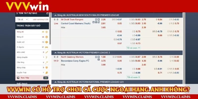 Hiểu Vvvwin có hỗ trợ chơi cá cược Ngoại Hạng Anh không?